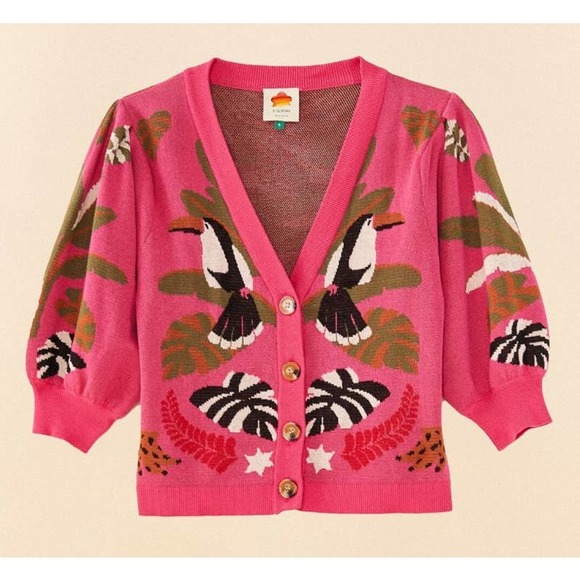Farm Rio Sweaters - NWT Farm Rio Pink Leopard Forest Cardigan in Medium
